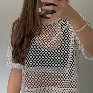 Forever 21 Mesh Crop Top in White